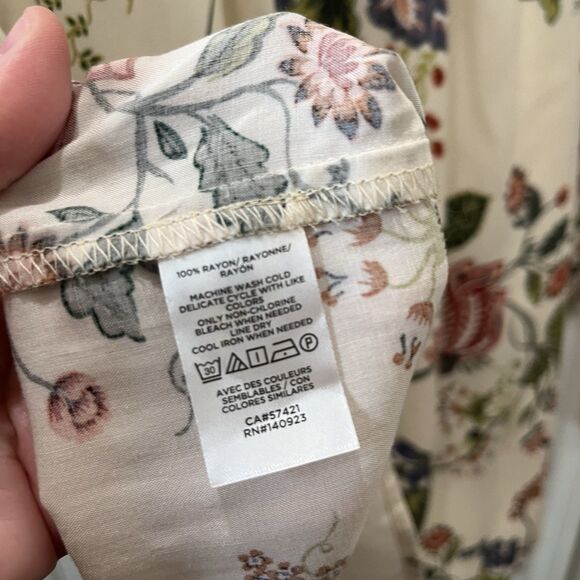 Loft Cream Blue Red Floral Half Button Long Sleeve Boho Top Womens Size L NEW - Picture 6 of 10